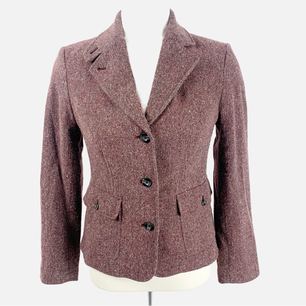 L.L. Bean Wool-Silk Herringbone Tweed Blazer (Small, Burgundy Mix) - Picture 5 of 11